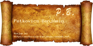 Petkovics Benjámin névjegykártya